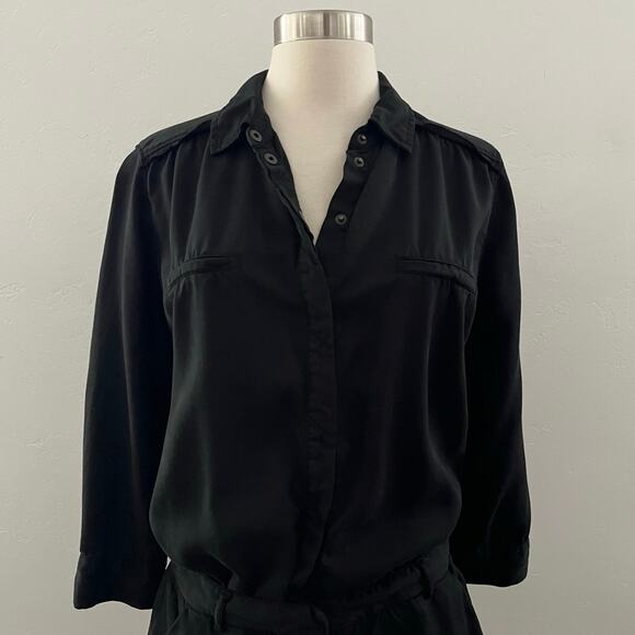 Etienne Marcel Military Utility Shirt Dress 3/4 Sleeve Mini Pockets Black Small - Picture 4 of 11
